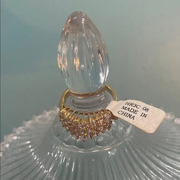 14KT Gold Plated 3 Row CZ Ring - Picture 3 of 9